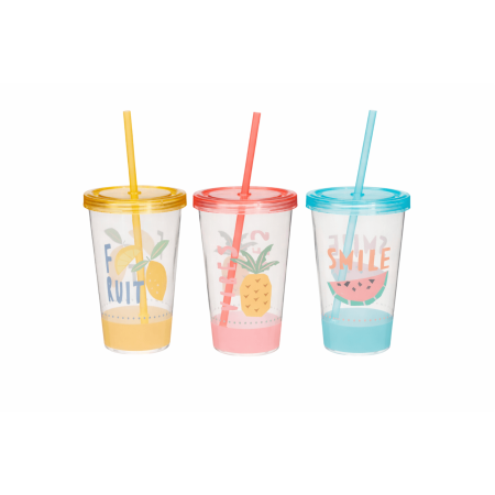 bicchiere in plastica colorato con cannuccia