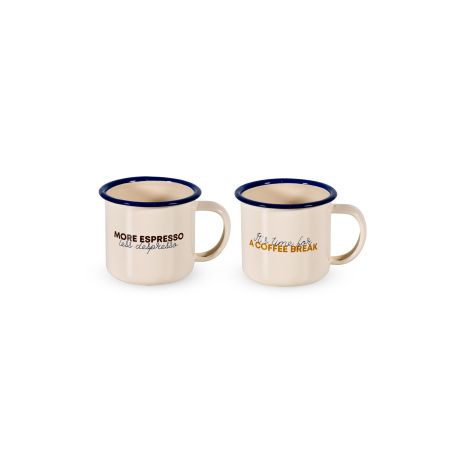 tazza in latta con scritta more espresso less despresso it's time for a coffee break