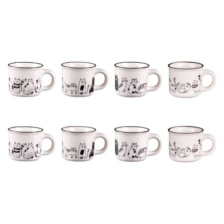 tazza bianco e nero con disegno gatti