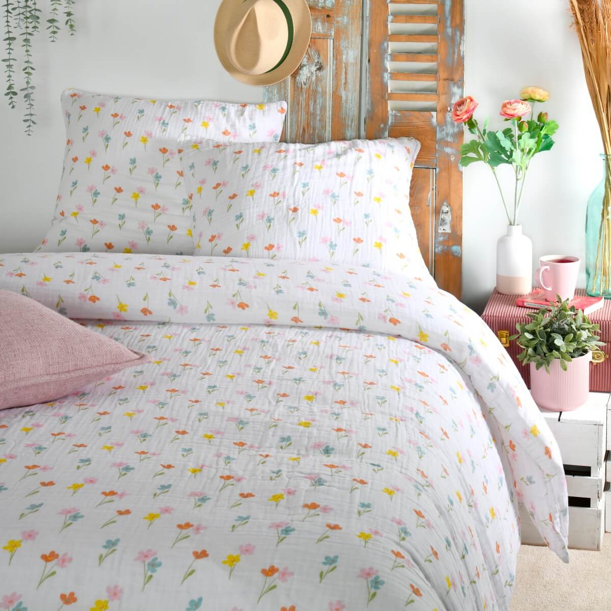 copripiumino matrimoniale con disegno fiori