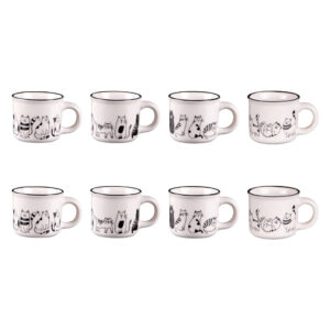 tazza bianco e nero con disegno gatti