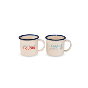 tazza in latta con scritta mettici sempre il cuore ama le piccole cose