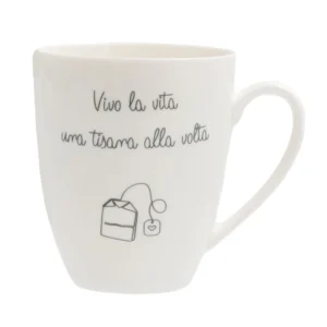 tazza in porcellana con scritta tisana