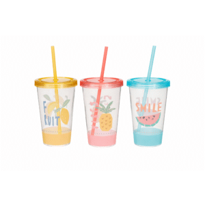 bicchiere in plastica colorato con cannuccia