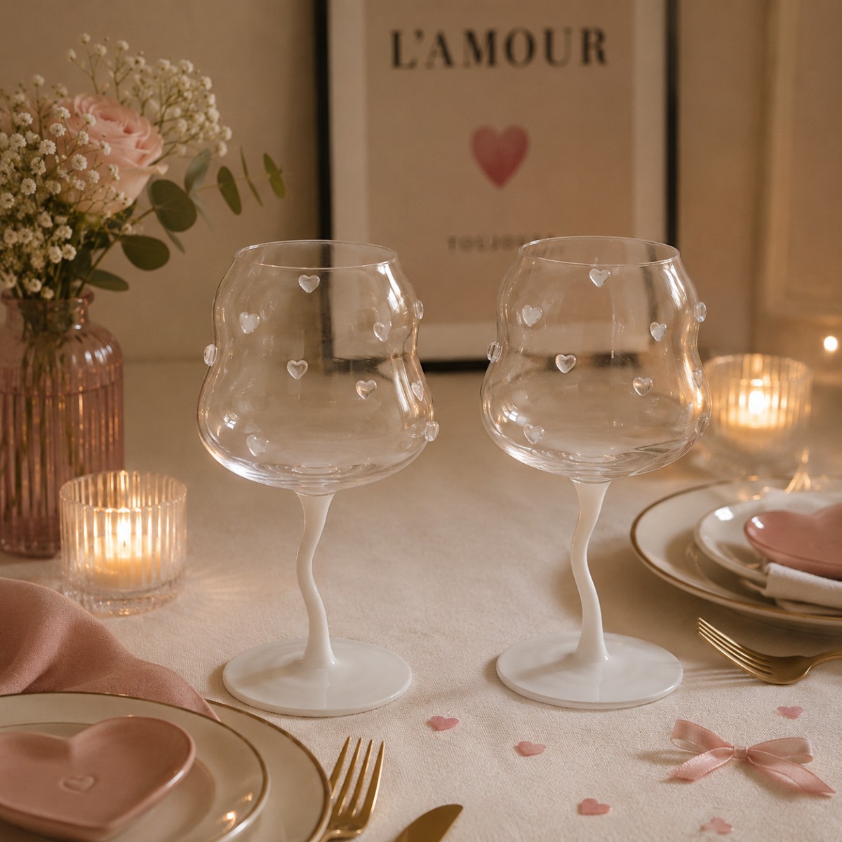 calici cocktail con cuore bianco