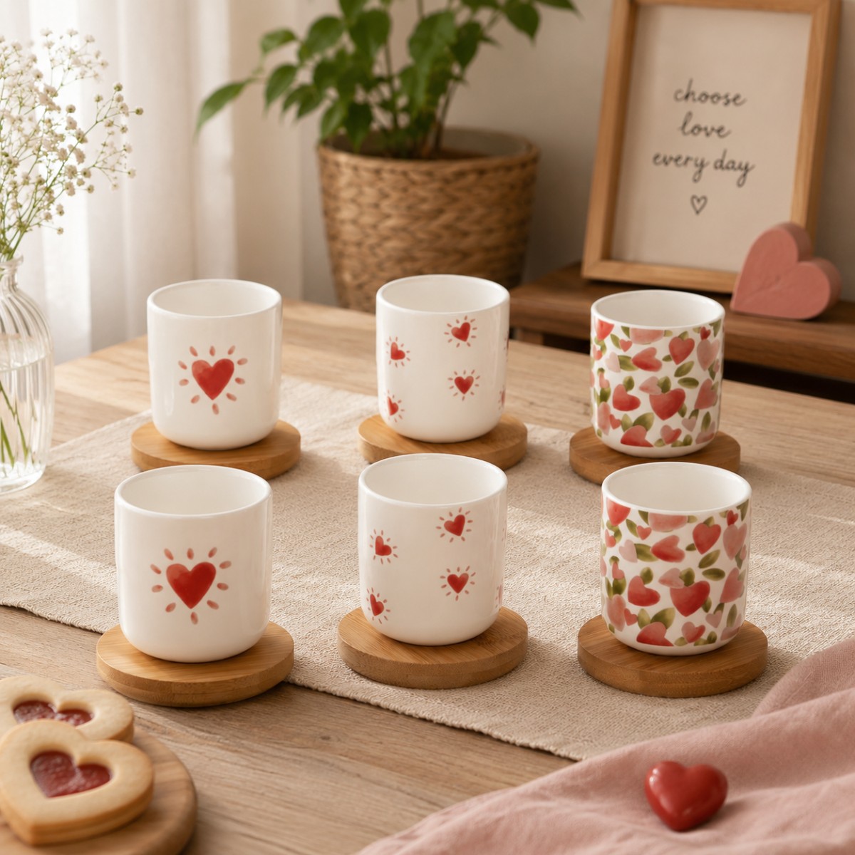 set 6 tazzine con disegno cuore