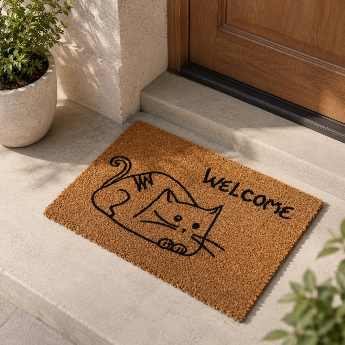 zerbino con disegno gatto welcome