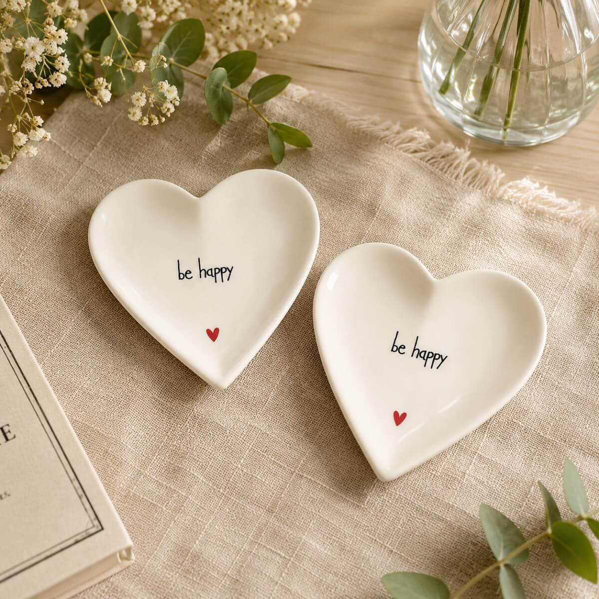 set due piattini cuore be happy