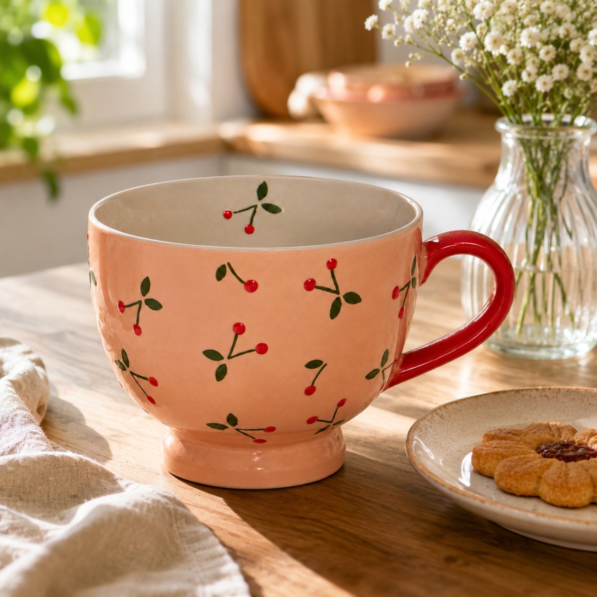 tazza colazione con disegno ciliegie