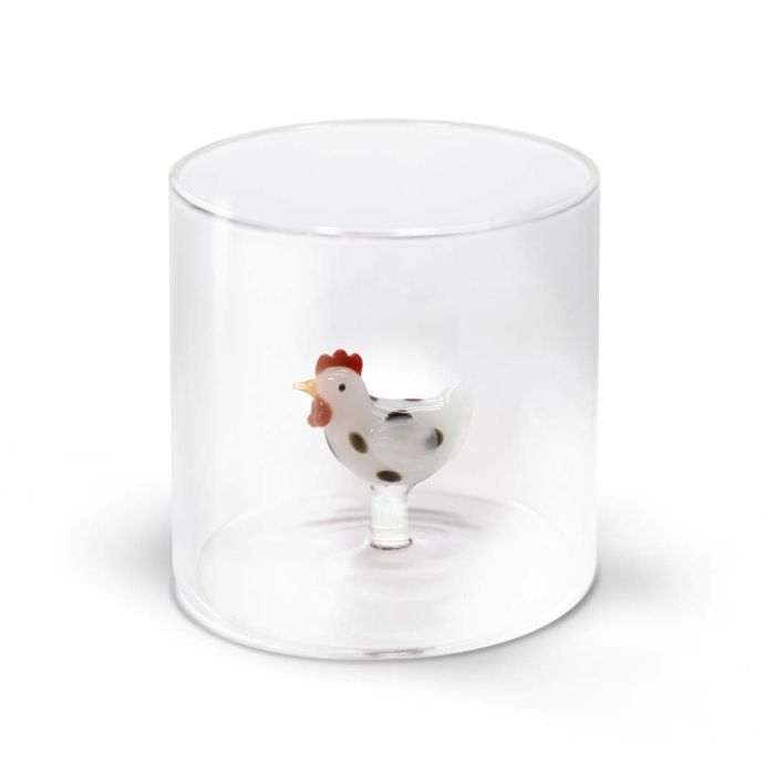 bicchiere in vetro con gallina