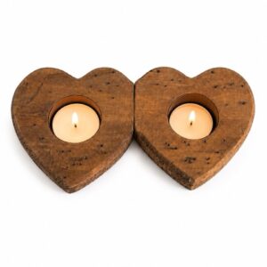 PORTA TEA LIGHT DOPPIO CUORE IN LEGNO