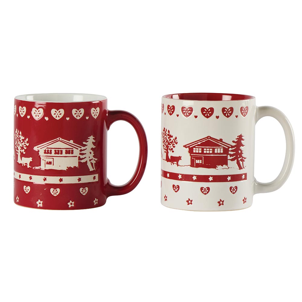 set 2 tazze montagna rosse e bianche