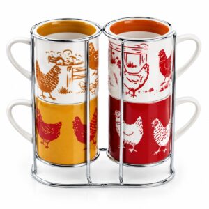 set 4 tazze con disegno galline