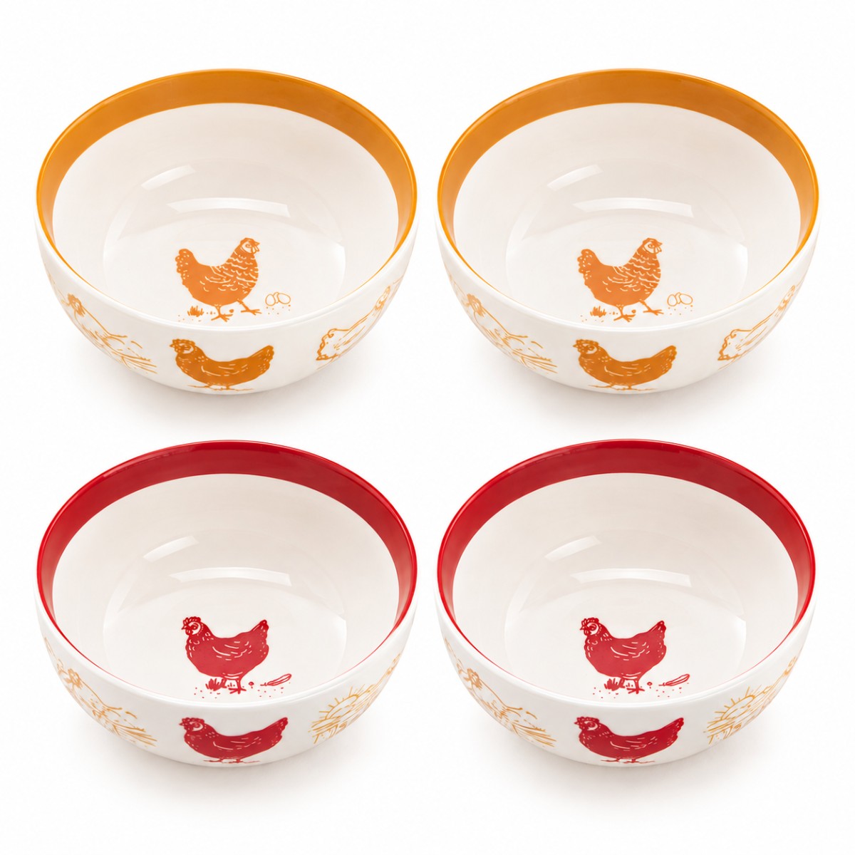 set 4 ciotole porcellana disegno galline