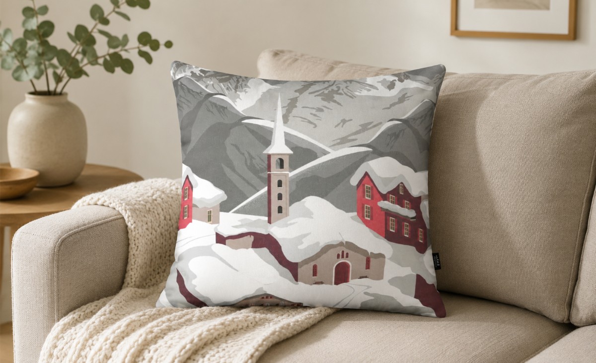 cuscino quadrato con disegno montagna