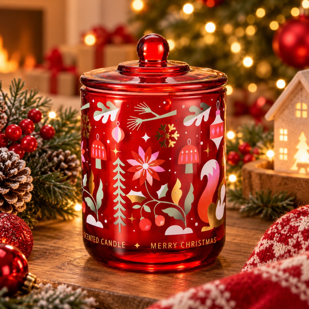 vaso con candela merry christmas