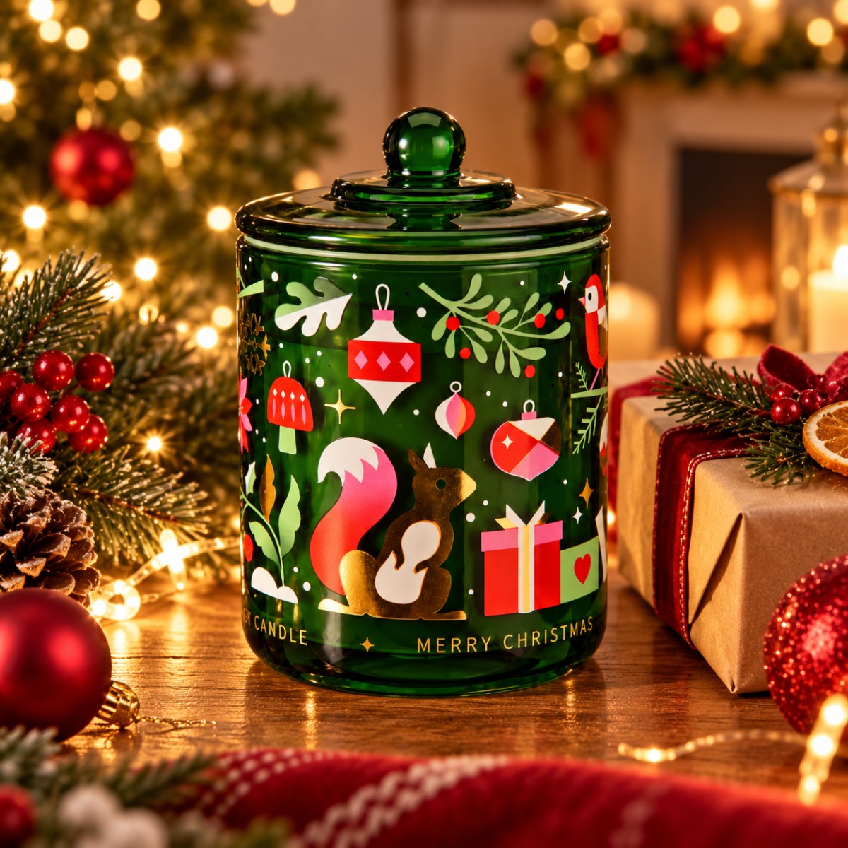 vaso con candela merry christmas