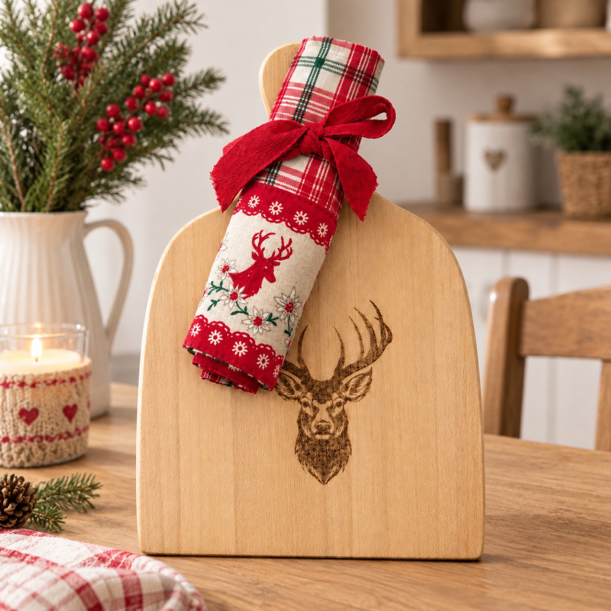 strofinaccio cotone con tagliere legno