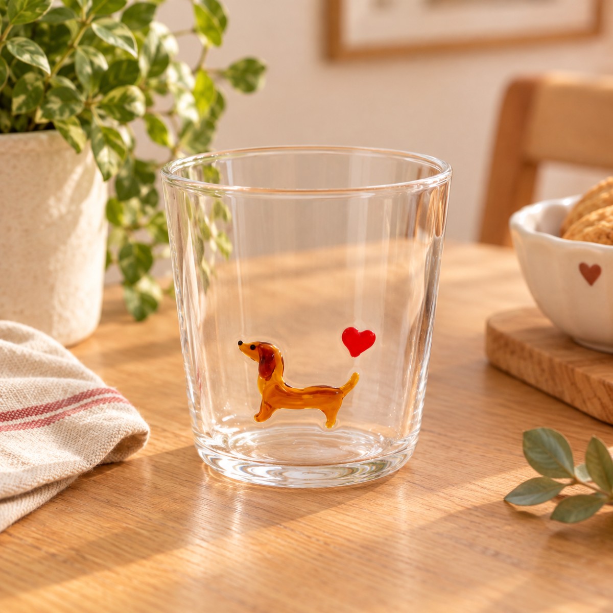bicchiere in vetro con bassotto