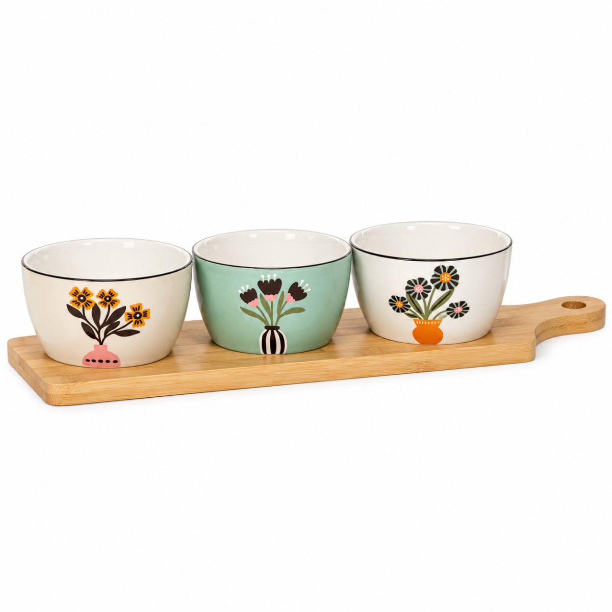 set tre tazze ceramica disegno fiore