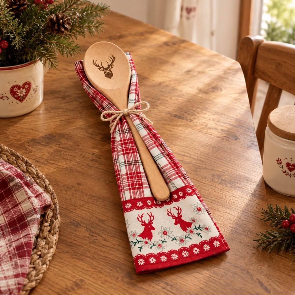 strofinaccio cotone con cucchiaio legno