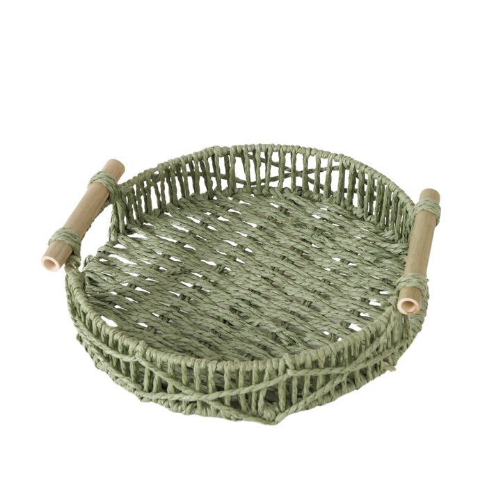 cesto in rattan con manico legno