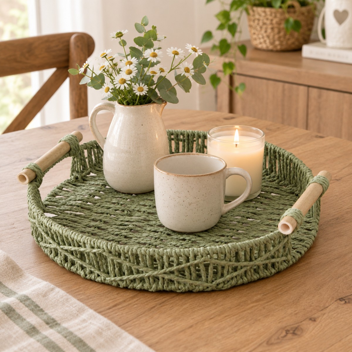cesto in rattan con manico legno