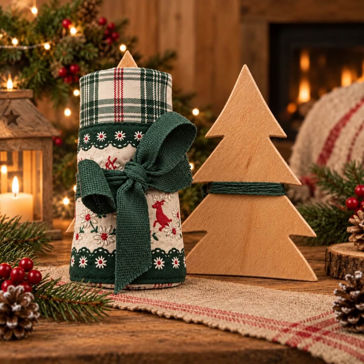 strofinaccio cotone con albero in legno