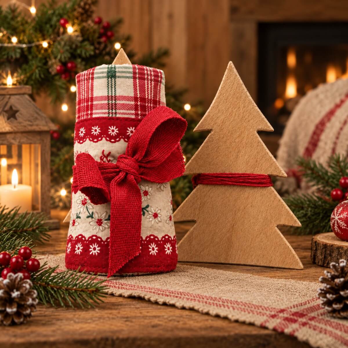 strofinaccio cotone con albero in legno