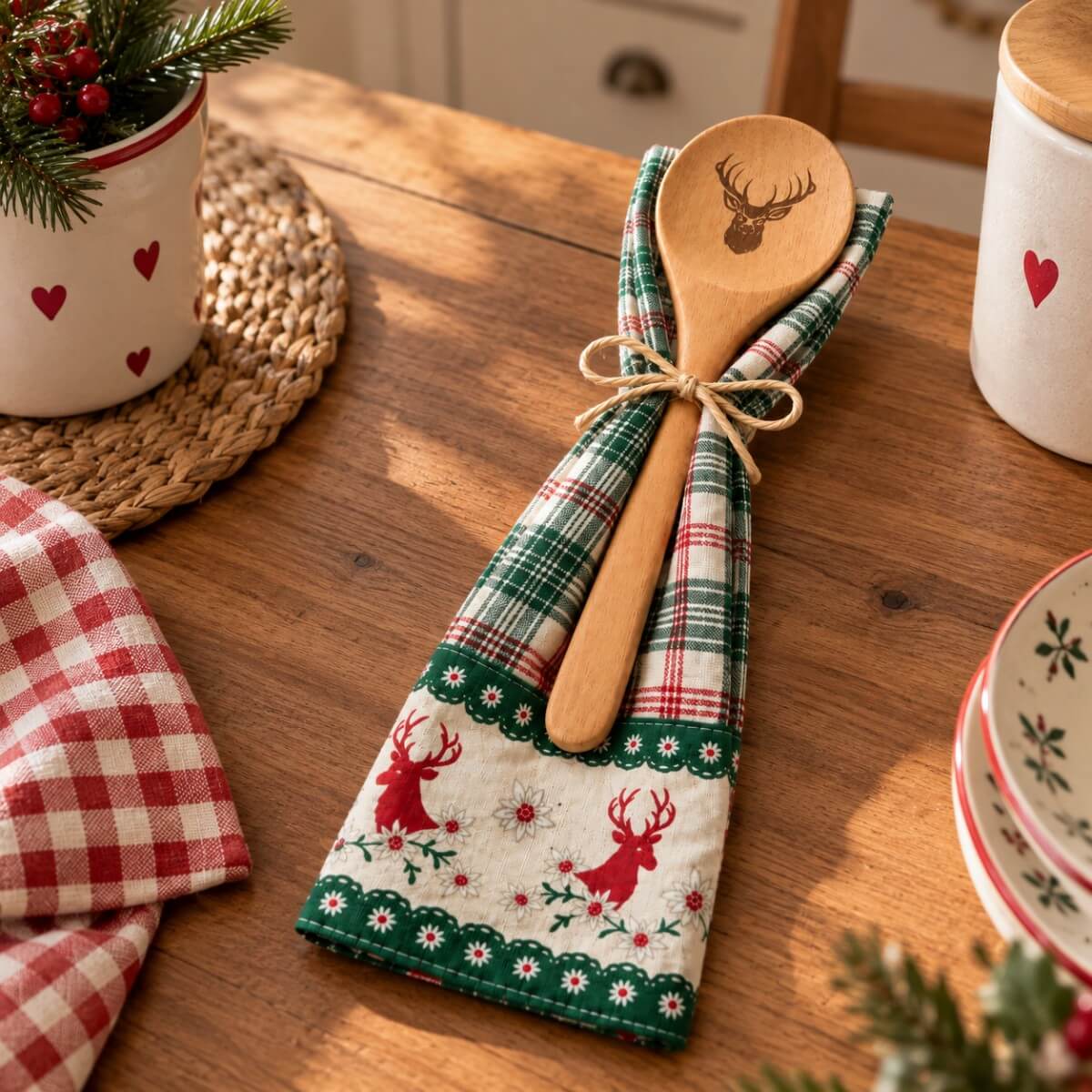 strofinaccio cotone con cucchiaio legno