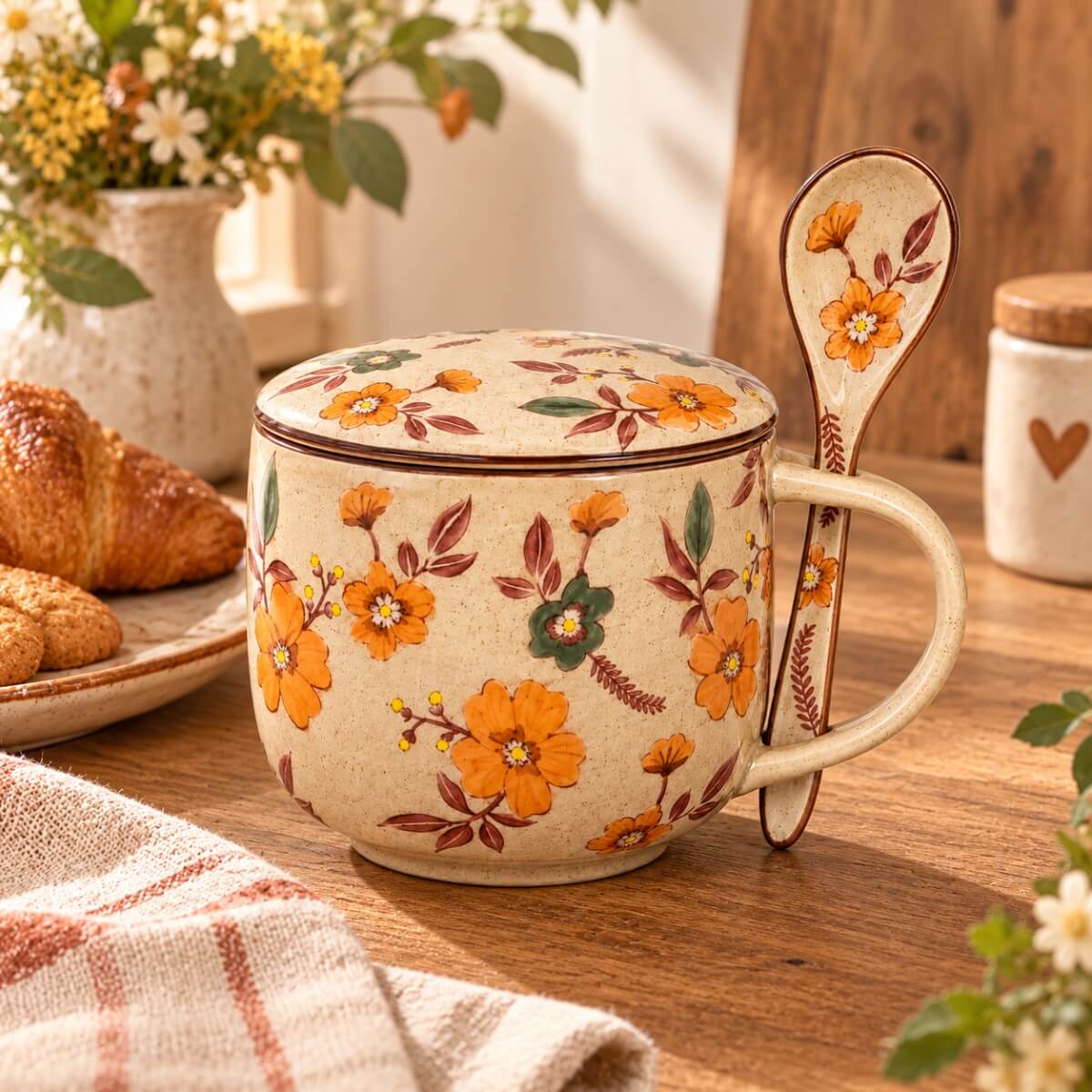 tazza colazione ceramica con cucchiaio