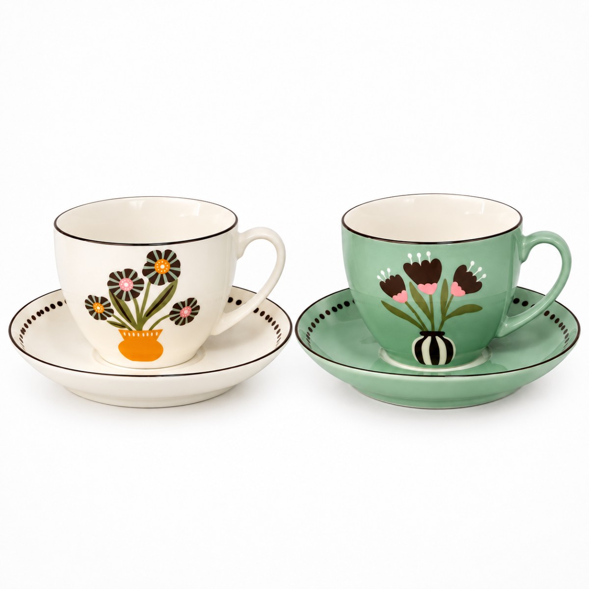 set due tazze in ceramica disegno fiore