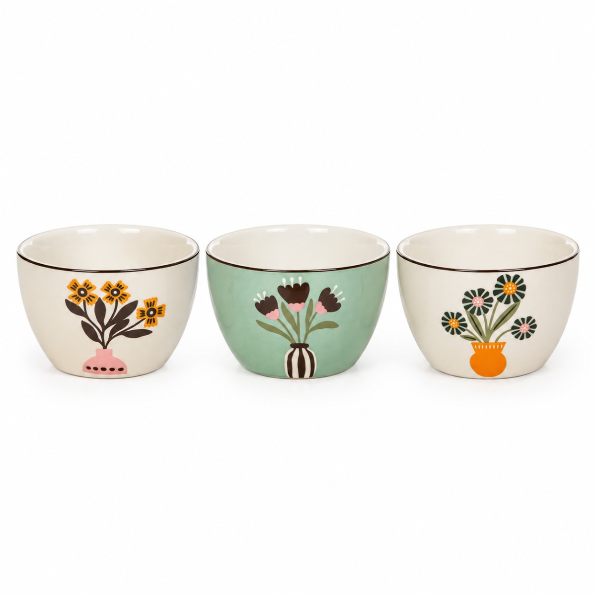 set tre tazze ceramica disegno fiore