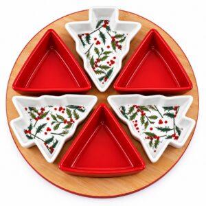 tagliere in legno con ciotole albero di natale